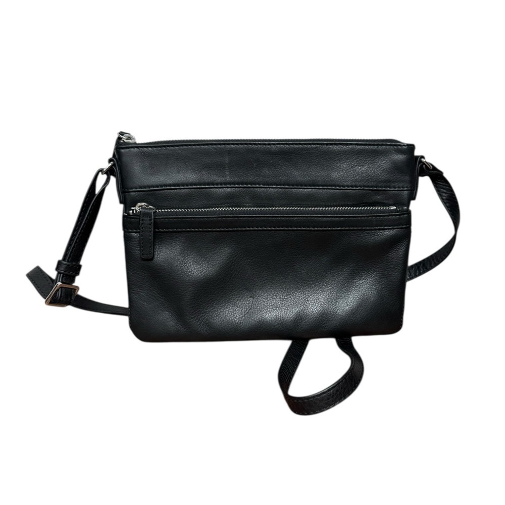 Margot Black Leather Crossbody Travel Purse, 10" x 7"